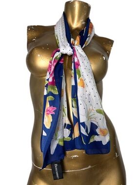 Vintage Berkshire Floral & Polka Dot Oblong Scarf, polyester made in Italy